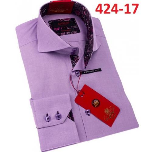 Axxess Lavender / Purple Cotton Modern Fit Dress Shirt With Button Cuff 424-17